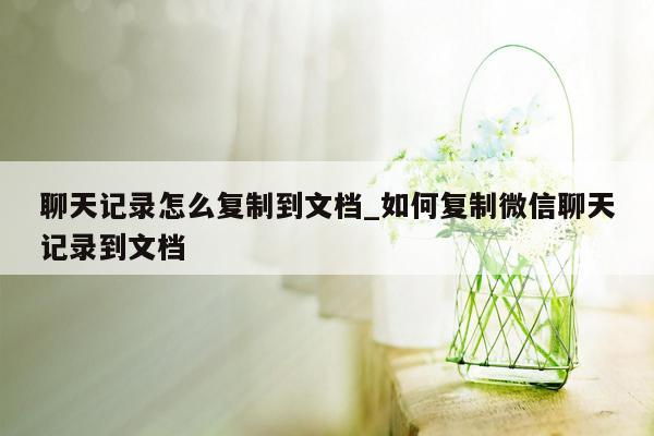 聊天记录怎么复制到文档_如何复制微信聊天记录到文档