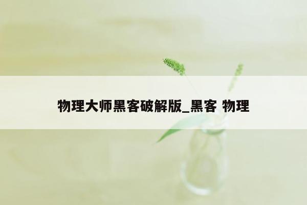 物理大师黑客破解版_黑客 物理