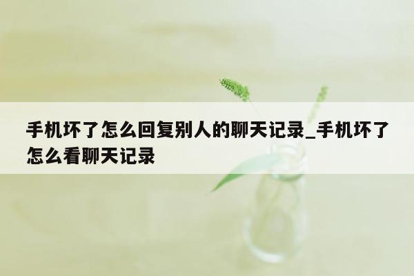 手机坏了怎么回复别人的聊天记录_手机坏了怎么看聊天记录