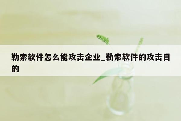 勒索软件怎么能攻击企业_勒索软件的攻击目的