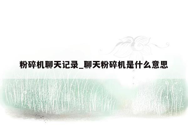 粉碎机聊天记录_聊天粉碎机是什么意思