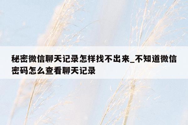 秘密微信聊天记录怎样找不出来_不知道微信密码怎么查看聊天记录
