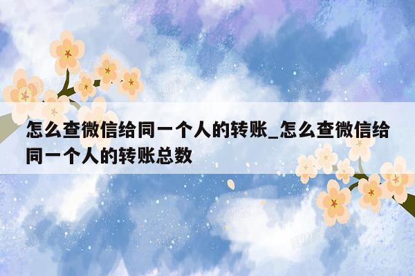 怎么查微信给同一个人的转账_怎么查微信给同一个人的转账总数