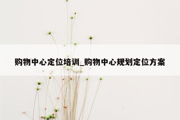 购物中心定位培训_购物中心规划定位方案
