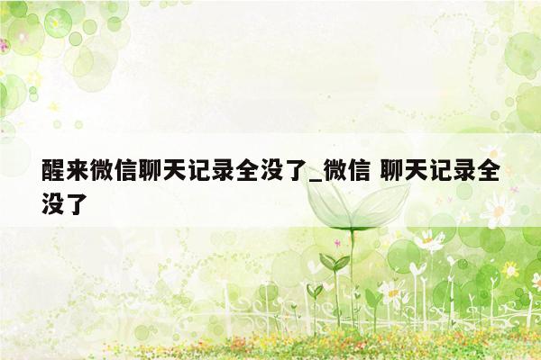 醒来微信聊天记录全没了_微信 聊天记录全没了