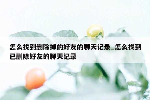 怎么找到删除掉的好友的聊天记录_怎么找到已删除好友的聊天记录