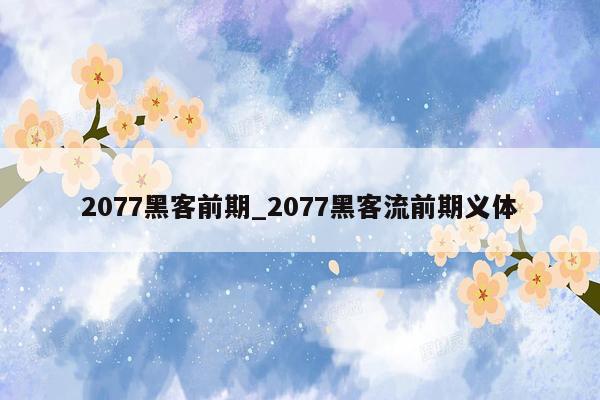2077黑客前期_2077黑客流前期义体