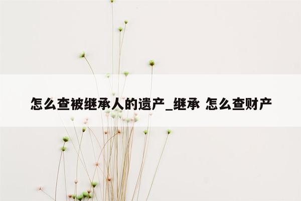 怎么查被继承人的遗产_继承 怎么查财产