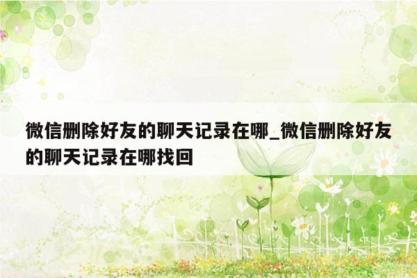微信删除好友的聊天记录在哪_微信删除好友的聊天记录在哪找回