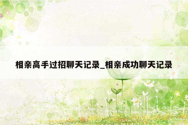 相亲高手过招聊天记录_相亲成功聊天记录
