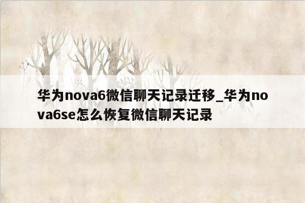 华为nova6微信聊天记录迁移_华为nova6se怎么恢复微信聊天记录