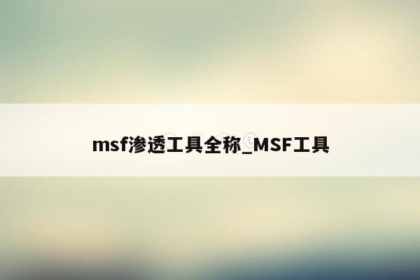 msf渗透工具全称_MSF工具