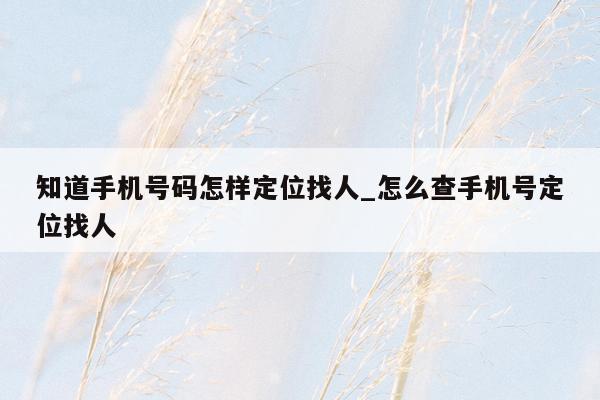 知道手机号码怎样定位找人_怎么查手机号定位找人