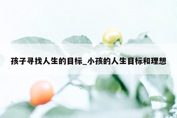孩子寻找人生的目标_小孩的人生目标和理想