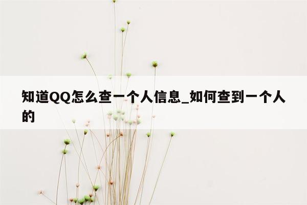 知道QQ怎么查一个人信息_如何查到一个人的