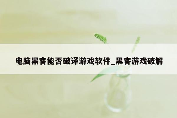 电脑黑客能否破译游戏软件_黑客游戏破解