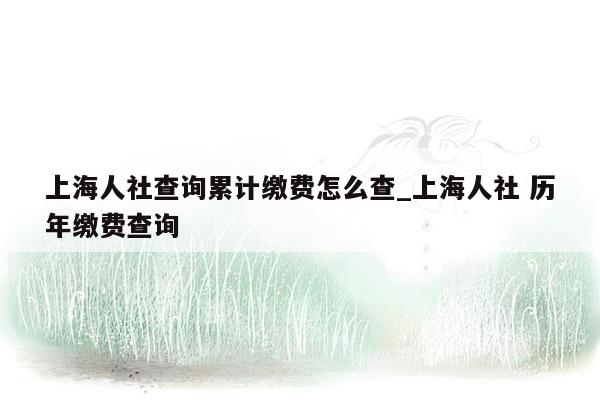 上海人社查询累计缴费怎么查_上海人社 历年缴费查询