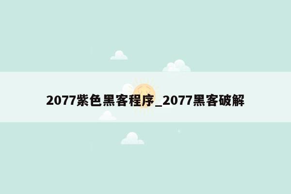 2077紫色黑客程序_2077黑客破解