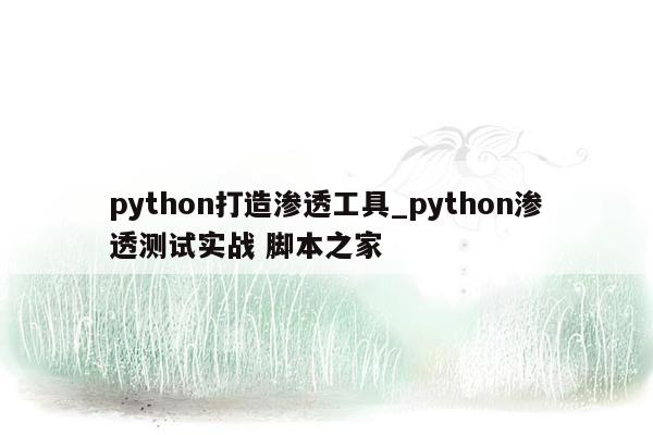 python打造渗透工具_python渗透测试实战 脚本之家