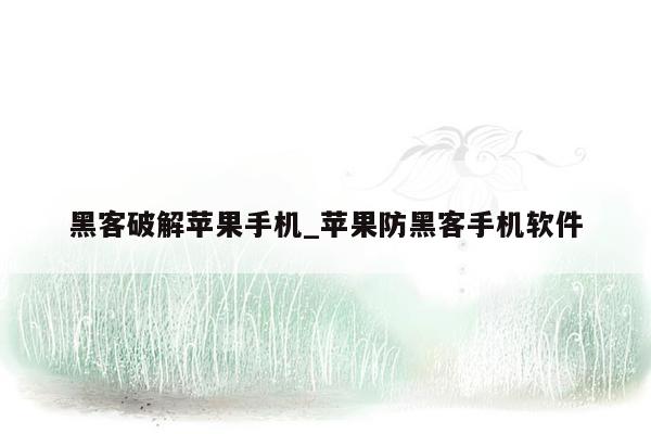 黑客破解苹果手机_苹果防黑客手机软件