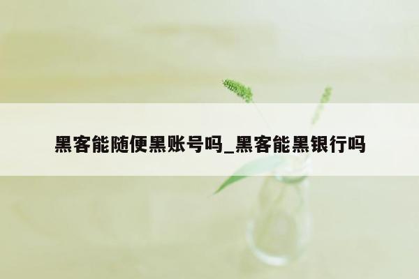 黑客能随便黑账号吗_黑客能黑银行吗