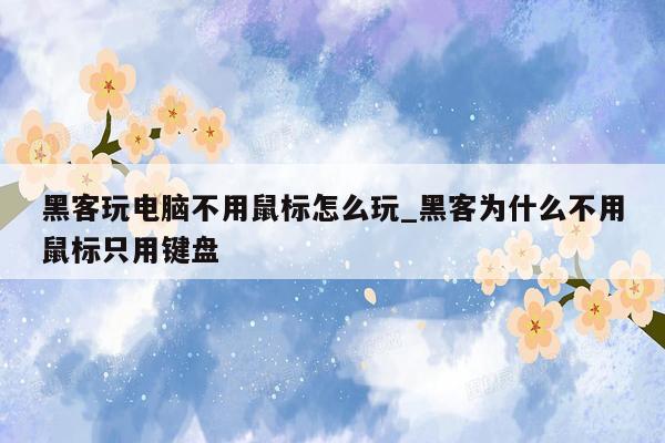 黑客玩电脑不用鼠标怎么玩_黑客为什么不用鼠标只用键盘