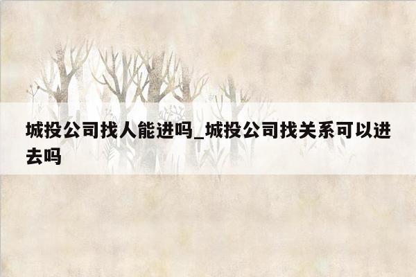 城投公司找人能进吗_城投公司找关系可以进去吗