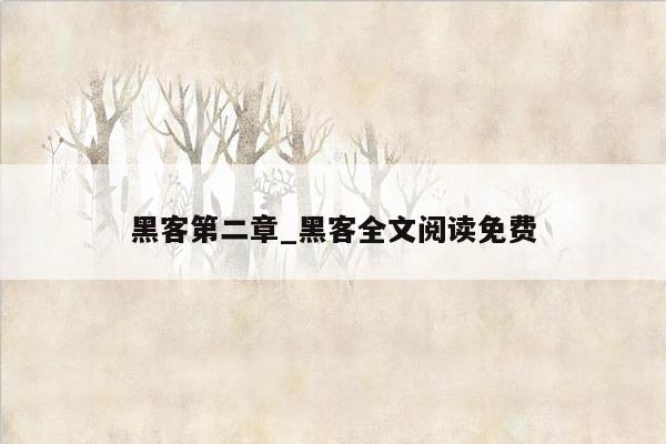 黑客第二章_黑客全文阅读免费