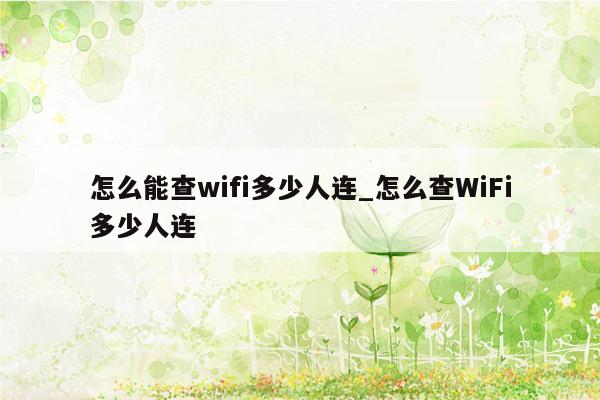 怎么能查wifi多少人连_怎么查WiFi多少人连