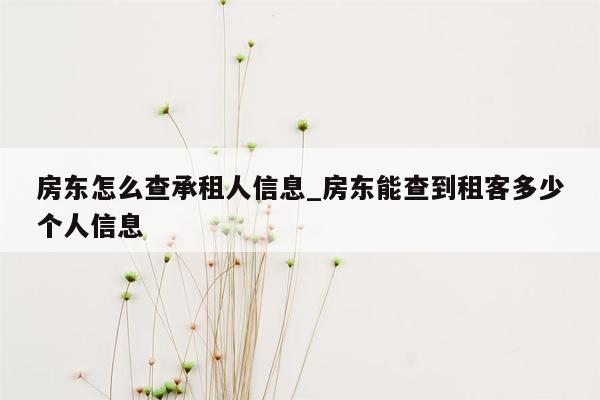 房东怎么查承租人信息_房东能查到租客多少个人信息