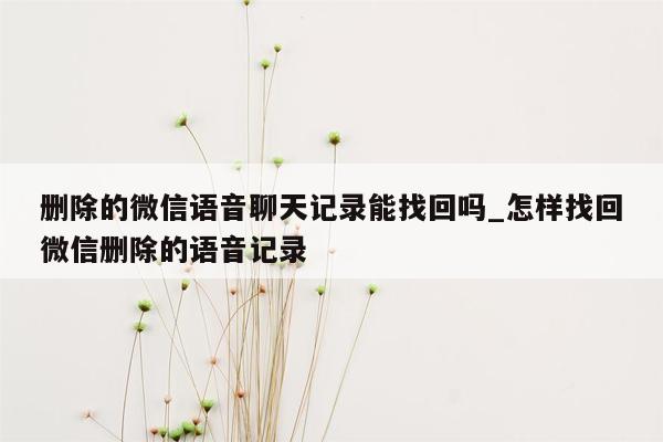 删除的微信语音聊天记录能找回吗_怎样找回微信删除的语音记录