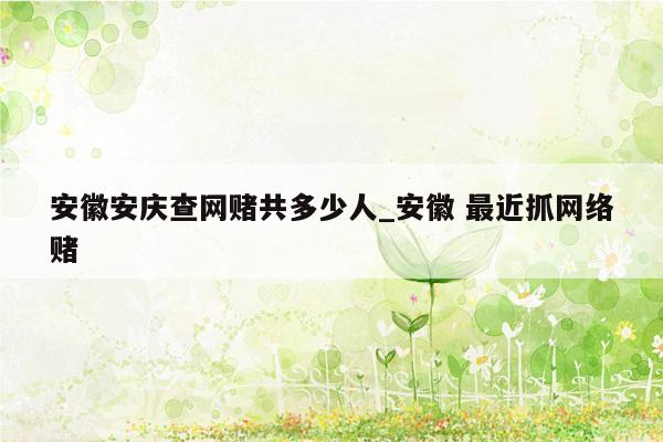 安徽安庆查网赌共多少人_安徽 最近抓网络赌