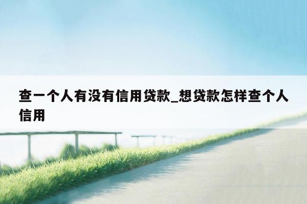 查一个人有没有信用贷款_想贷款怎样查个人信用