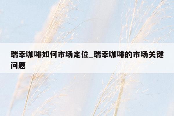 瑞幸咖啡如何市场定位_瑞幸咖啡的市场关键问题