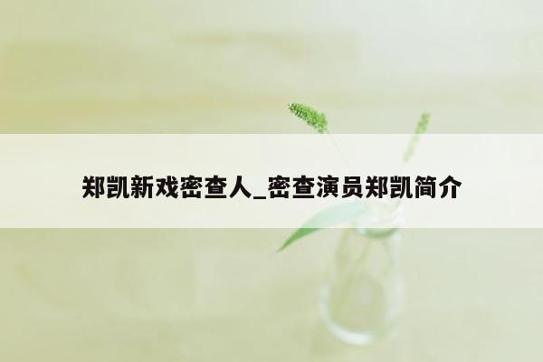 郑凯新戏密查人_密查演员郑凯简介