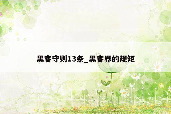 黑客守则13条_黑客界的规矩
