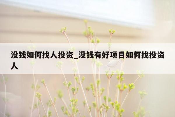 没钱如何找人投资_没钱有好项目如何找投资人