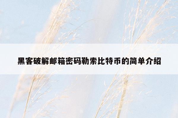 黑客破解邮箱密码勒索比特币的简单介绍