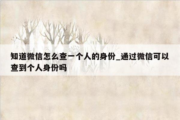 知道微信怎么查一个人的身份_通过微信可以查到个人身份吗