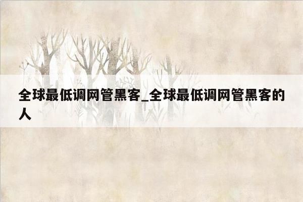 全球最低调网管黑客_全球最低调网管黑客的人