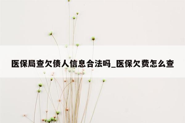 医保局查欠债人信息合法吗_医保欠费怎么查