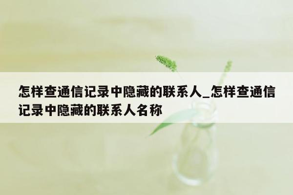 怎样查通信记录中隐藏的联系人_怎样查通信记录中隐藏的联系人名称