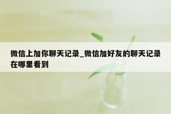 微信上加你聊天记录_微信加好友的聊天记录在哪里看到