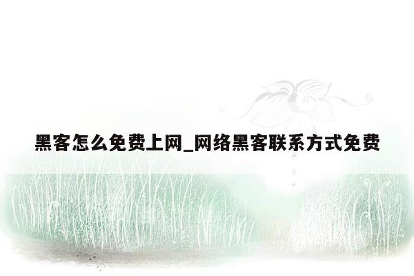 黑客怎么免费上网_网络黑客联系方式免费