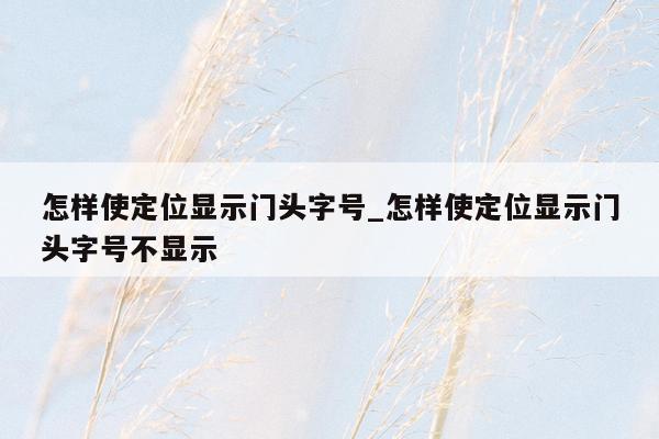 怎样使定位显示门头字号_怎样使定位显示门头字号不显示