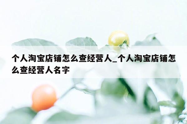 个人淘宝店铺怎么查经营人_个人淘宝店铺怎么查经营人名字
