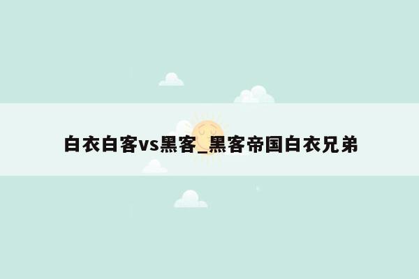 白衣白客vs黑客_黑客帝国白衣兄弟