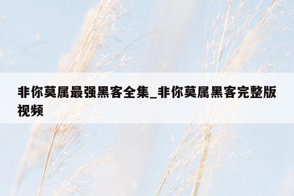 非你莫属最强黑客全集_非你莫属黑客完整版视频