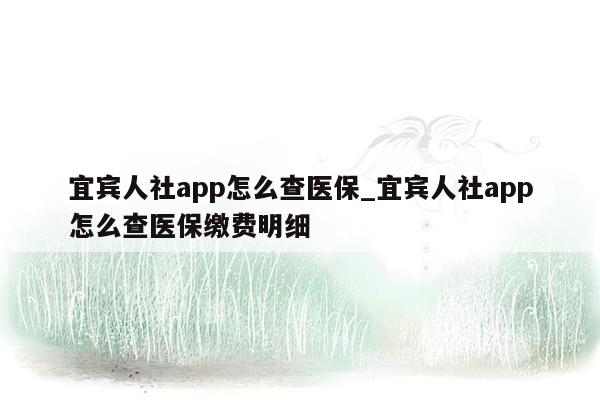 宜宾人社app怎么查医保_宜宾人社app怎么查医保缴费明细