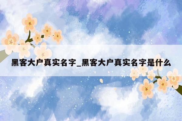 黑客大户真实名字_黑客大户真实名字是什么